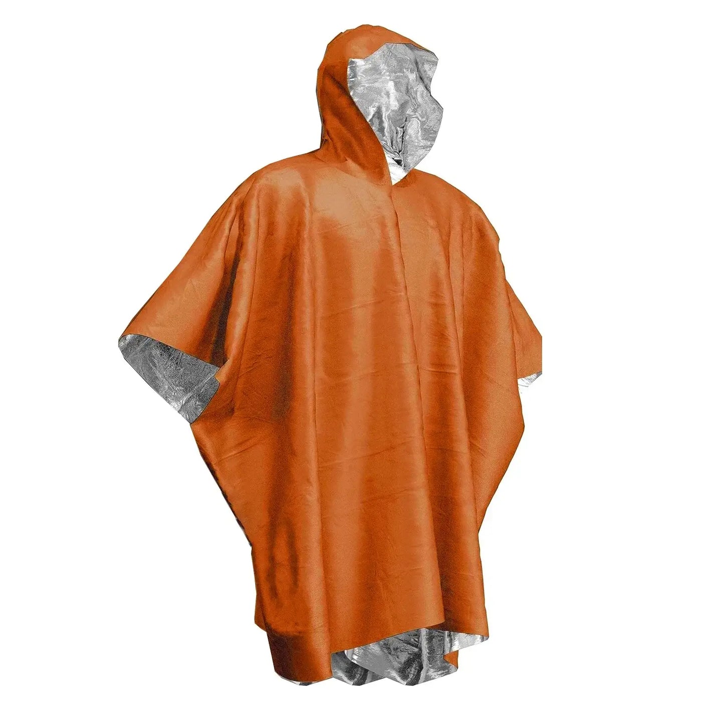 Waterproof Adventure Raincoat Poncho in orange color with a hood for outdoor activities.