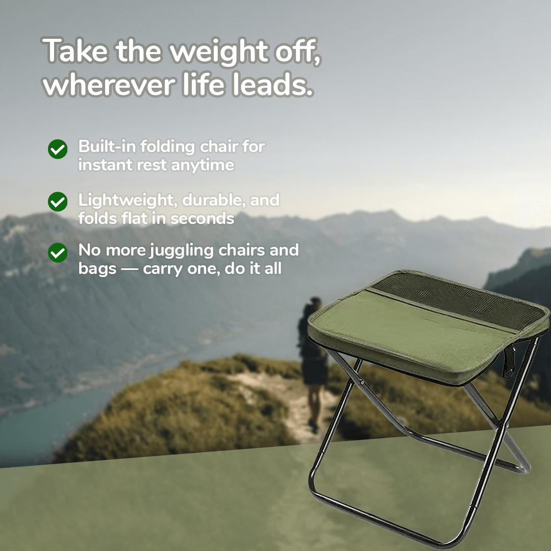 TrekRest foldable chair bag with lightweight design, perfect for hiking and outdoor adventures.